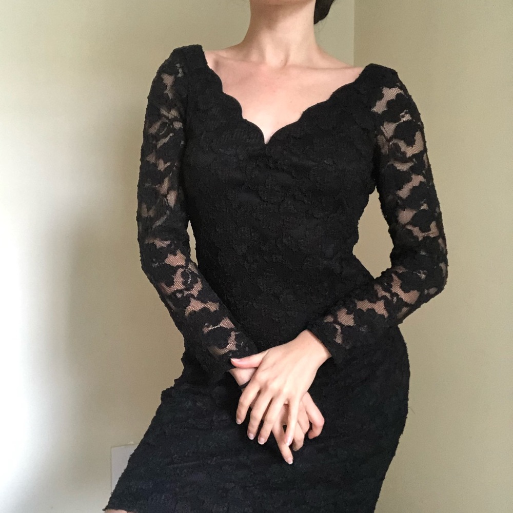 Vintage Lace Dress Sheer Black Wiggle Goth 90s Does 60s Cocktail Retro Mini S - Picture 4 of 7